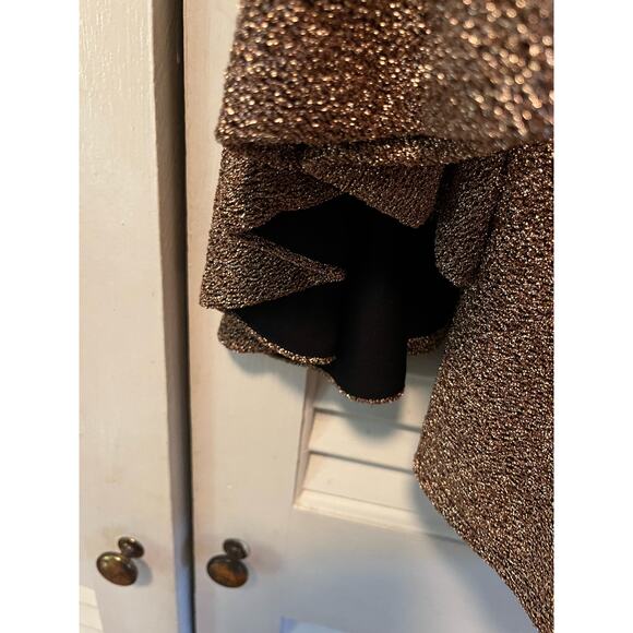 Prelude‎ Women's Long Sleeve Sequined Blouse bronze black L  Flouncy Sleeve - Picture 5 of 5